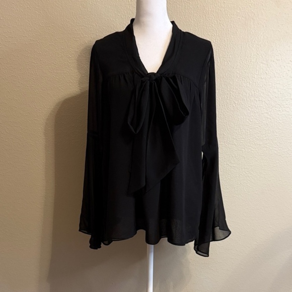 PJK Patterson J. Kincaid Black Blouse with Bow Detail